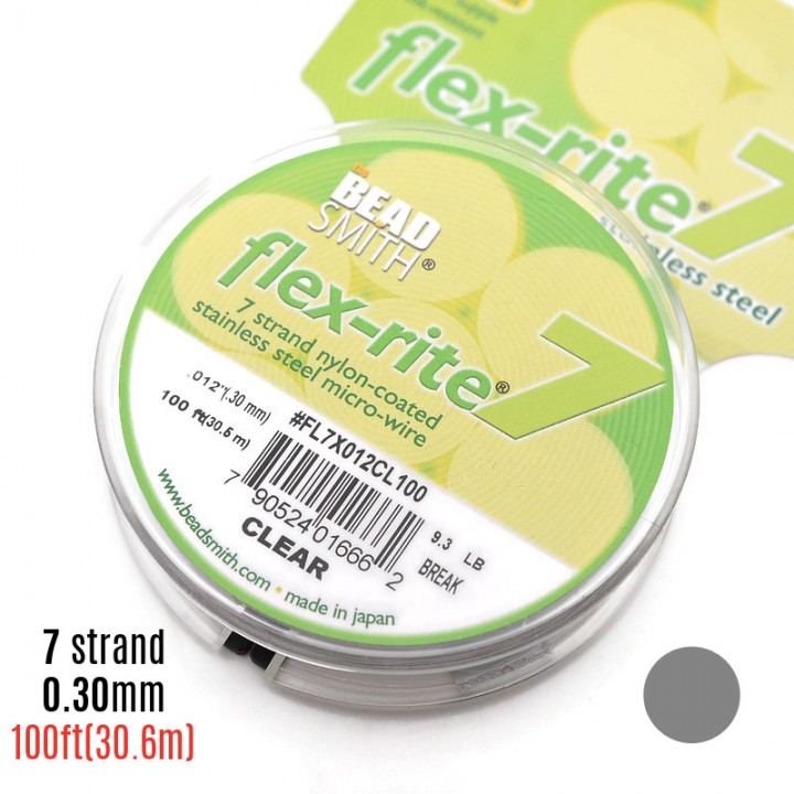 Hilo de acero "Flex-Rite 7" 0.30mm recubierto de nylon transparente, 1 bobina(30.6m)