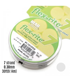 Hilo de acero "Flex-Rite 7" 0.30mm recubierto de nylon color Pearl Silver, 1 bobina(9.14m)
