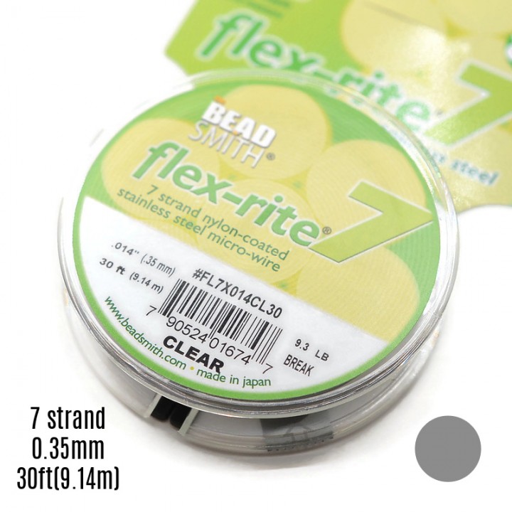 Hilo de acero "Flex-Rite 7" recubierto de nylon transparente 0.35mm, 1 bobina(9.14m)