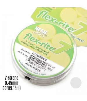 Hilo de acero "Flex-Rite 7" 0.45mm recubierto de nylon color Pearl Silver, 1 bobina(9.14m)