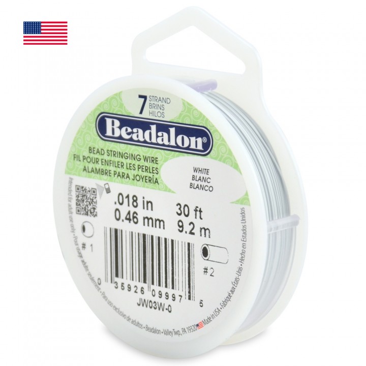 Hilo de acero "Beadalon 7" 0.46mm recubierto de nylon color blanco, 1 bobina(9.2m)