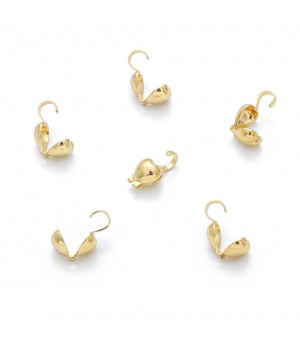 Brass Bead Tips Heart 10 pieces, 14K gold plated