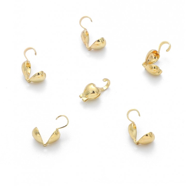 Brass Bead Tips Heart 10 pieces, 14K gold plated