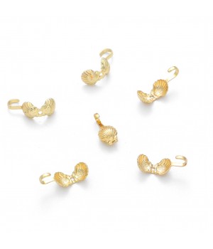 Brass Bead Tips Shell 10 pieces, 14K gold plated