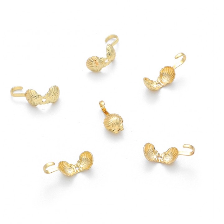 Brass Bead Tips Shell 10 pieces, 14K gold plated