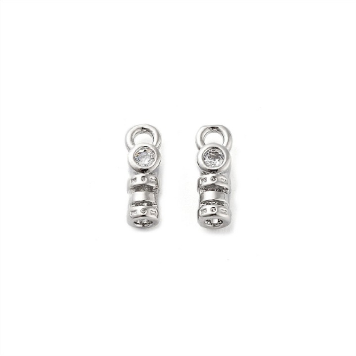 Brass Cord Ends with Clear Cubic Zirconia, platinum plated