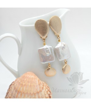 Earrings "Seafood..." with natural pearls