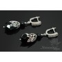 Earrings with black onyx and agate, rhodium plated