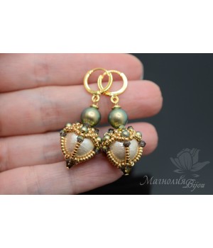 Earrings "Lanterns No. 1" with cotton pearls, 14 carat gold plated