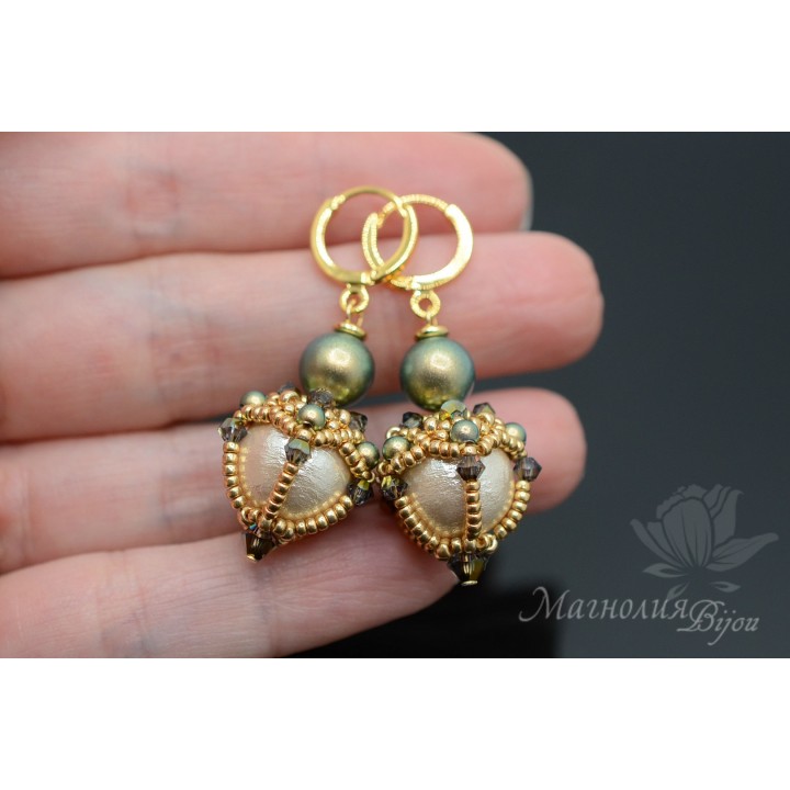 Earrings "Lanterns No. 1" with cotton pearls, 14 carat gold plated