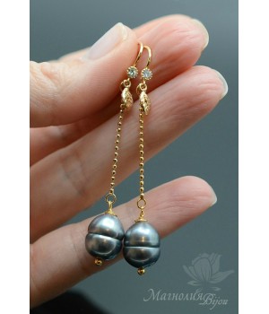 Earrings with natural baroque pearls, silver + 14k gold plated