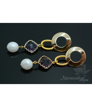Earrings "Lila" with white pearls, 14K gold plated