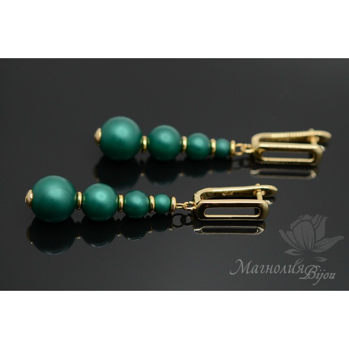 Earrings "Elegant (rich green)", gold-plated 18K