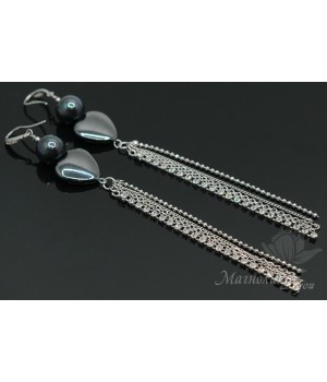 Earrings with hematite and black Mallorca pearls