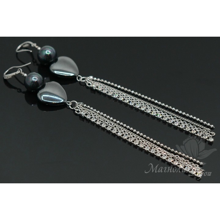 Earrings with hematite and black Mallorca pearls