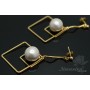 Earrings "Squares" with cotton pearls, gilding 14K