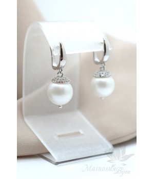 Pendientes con perlas de nácar 14mm, baño rodio