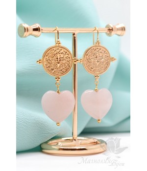 Earrings with rose quartz, gold plated