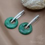Earrings with green jade, rhodium plated