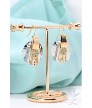 Earrings in ethnic style with metal pendants, 18K gold plated and rhodium plating