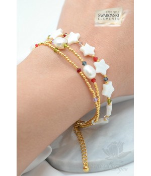 Bracelet with natural pearls and mother-of-pearl, 16K gold plated