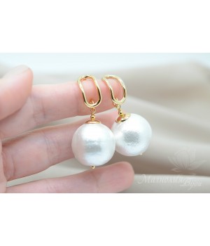 Earrings with cotton pearls 20mm, gold plated 14K