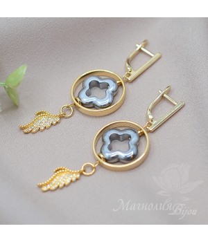 Earrings with hematite Clover, 18k gold plated