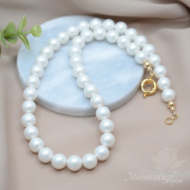 Shell white pearl necklace, 16k gold plated