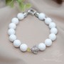 Bee bracelet with white shell pearls and opal, rhodium plated