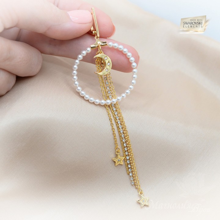 Long earrings with chains and CB pearls, 18K gold plated