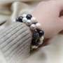 Set of bracelets with matte Shell pearls (Mallorca), Gunmetal fittings