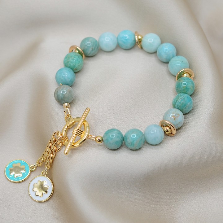 Bracelet with natural amazonite, 18K gold plated