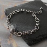 Transformable Bracelet with Pearl, rhodium plated