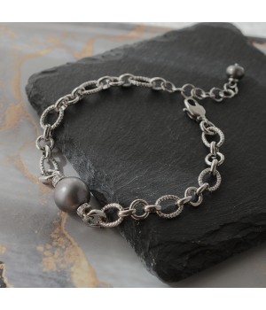 Transformable Bracelet with Pearl, rhodium plated