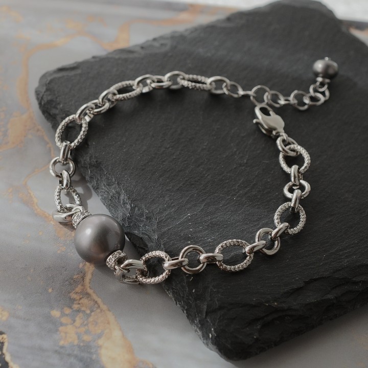 Transformable Bracelet with Pearl, rhodium plated