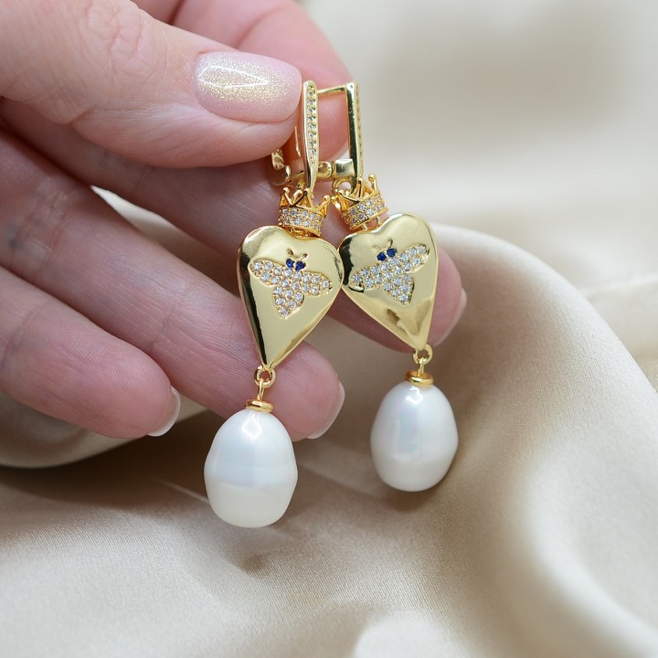 Earrings Royal bee with baroque pearls Shell Pearl(Mallorca)