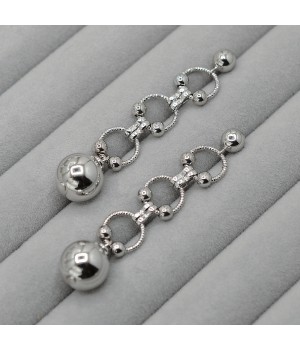 Chain earrings with balls 12mm, rhodium plated