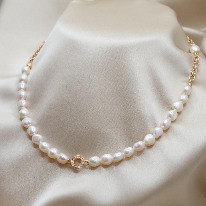 Gargantilla con perlas naturales, dorado 24K