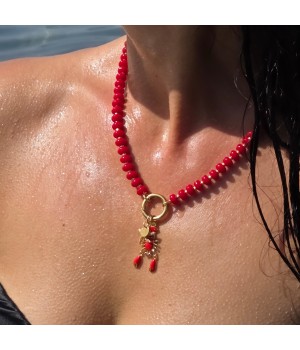 Collar Langosta color rojo, baño de oro de 18K