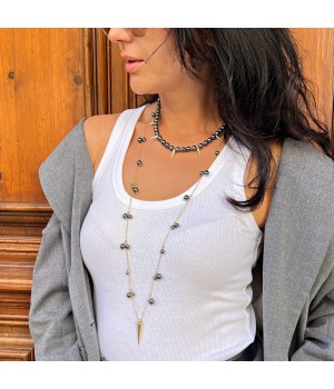 Set of necklaces with spike and black hematite, 16K gold plated