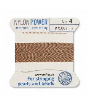 Griffin Nylon Bead Cord Size 4 (0.60mm) 2m, beige color