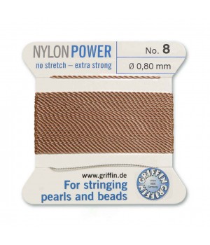 Griffin Nylon Bead Cord Size 8 (0.80mm) 2m, beige color