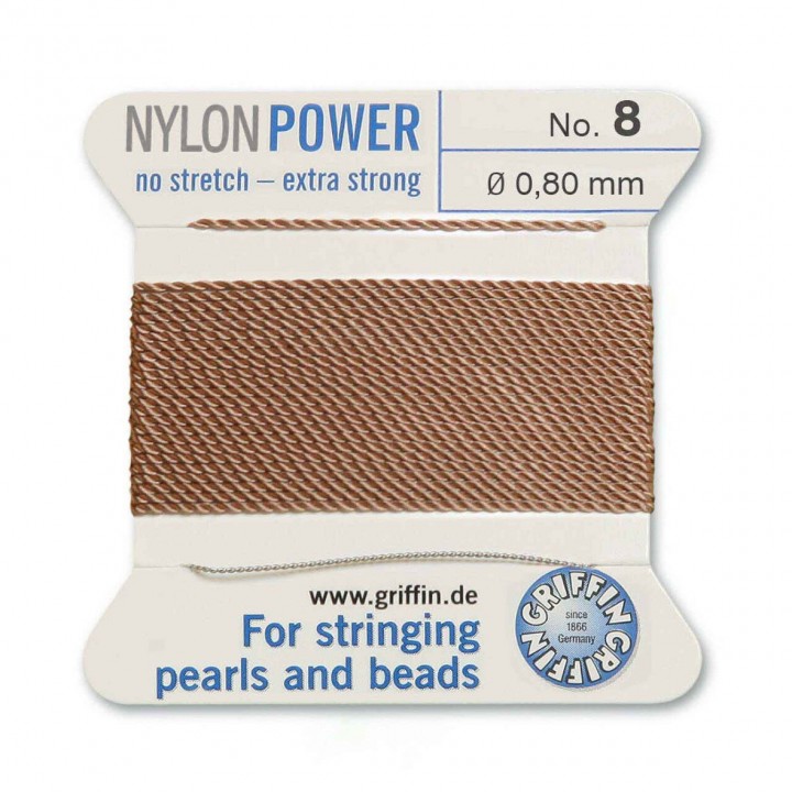 Нить с иглой NylonPower(GRIFFIN) 0.80мм(№8), бежевая