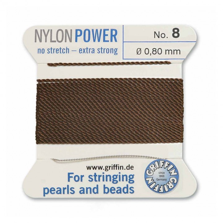 Нить с иглой NylonPower(GRIFFIN) 0.80мм(№8), коричневая