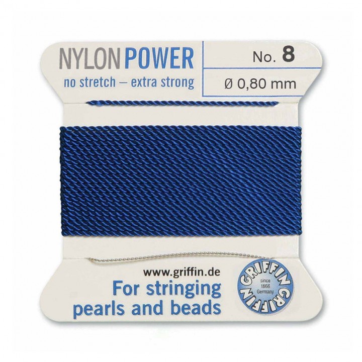 Griffin Nylon Bead Cord Size 8 (0.80mm) 2m, dark blue color