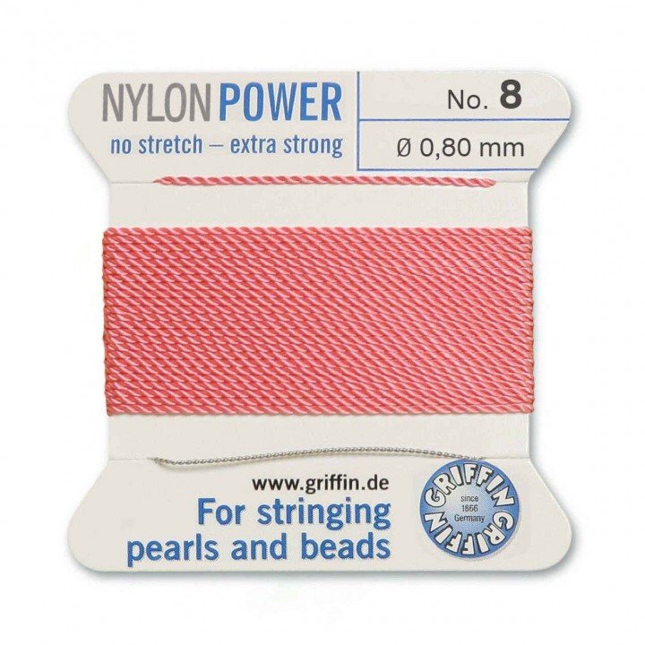 Griffin Nylon Bead Cord Size 8 (0.80mm) 2m, dark pink color