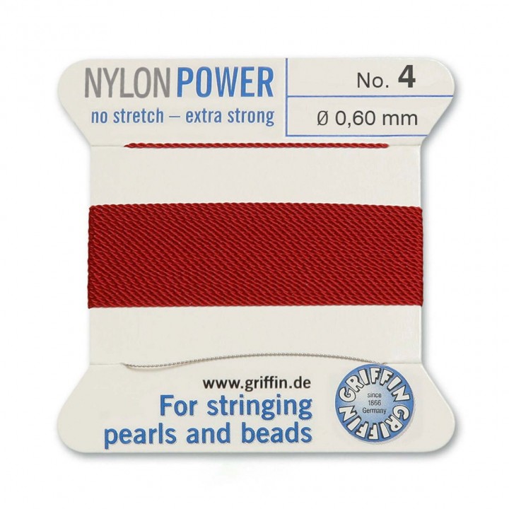 Griffin Nylon Bead Cord Size 4 (0.60mm) 2m, garnet color