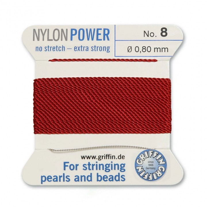 Griffin Nylon Bead Cord Size 8 (0.80mm) 2m, garnet color