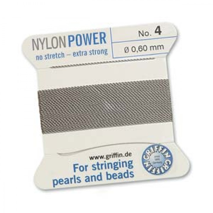 Hilo NylonPower(GRIFFIN) 0.60mm(#4) con aguja, gris