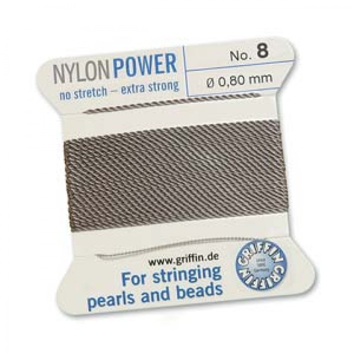 Thread with needle NylonPower(GRIFFIN) 0.80mm(#8), gray